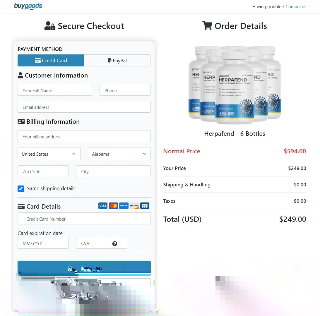 Herpafend order page